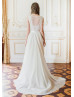 Boat Neck Beaded Ivory Lace Chiffon Wedding Dress